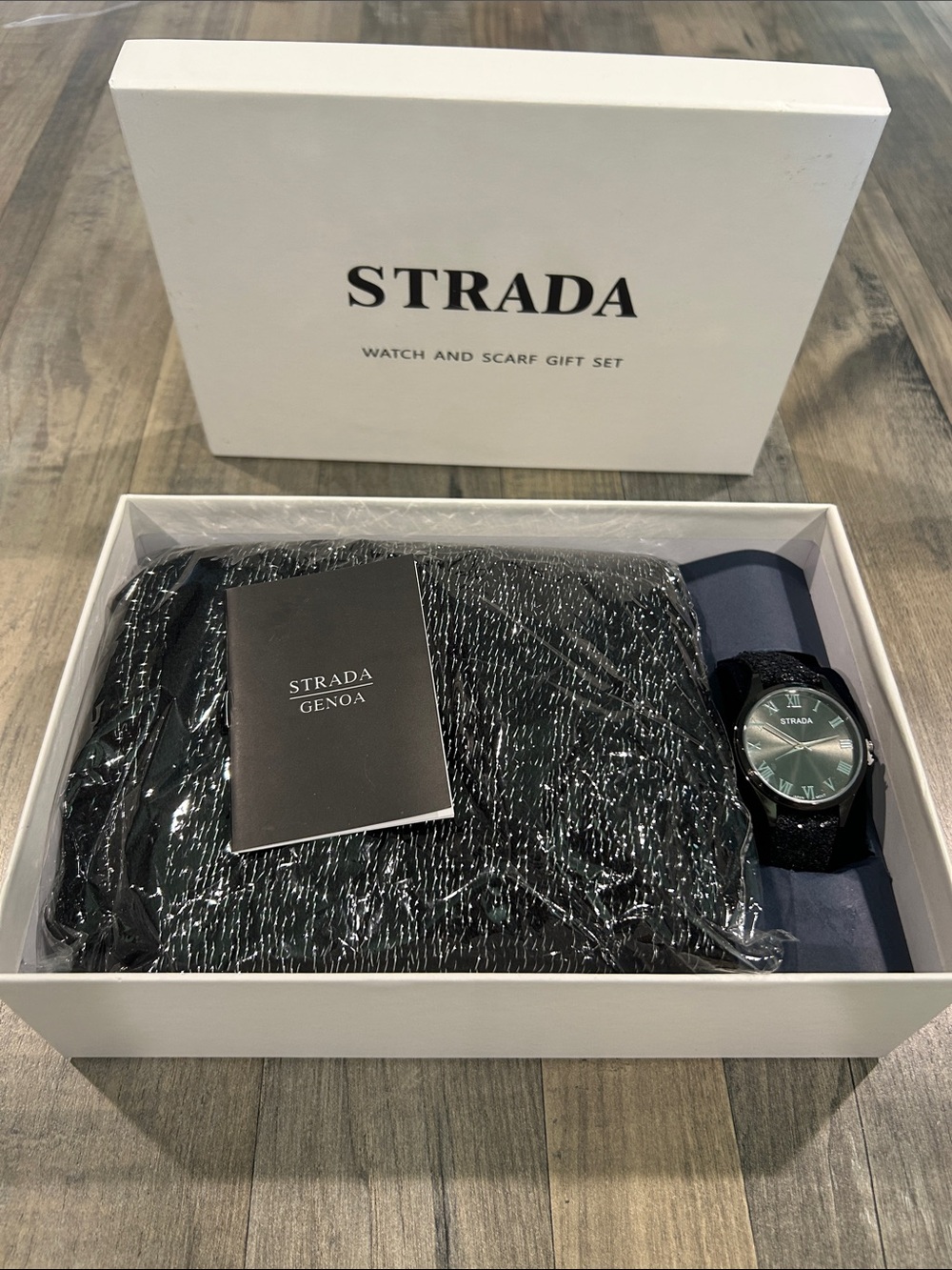 Strada Black Watch and Black Scarf Gift Set for Women